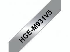 Labeltape Brother HGe-M931V5 12mmx8m sort p&aring; mats&oslash;lv 5stk/pak