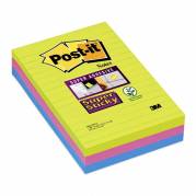 Post-it notes Super Sticky ass. linieret 101x152mm 3blk/pak