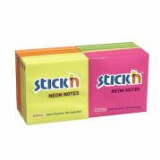 Notes Stick'N Neon gul,grøn,orange og pink 76x76mm 12blk/pak