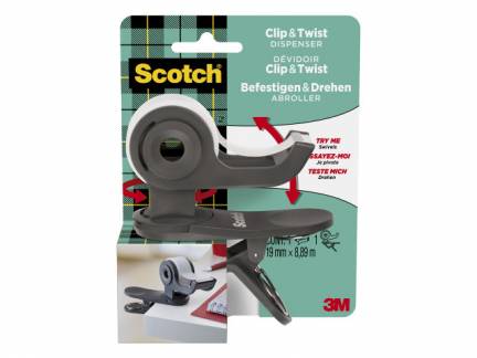 Tapedispenser Scotch gr&aring; Clip & Twist