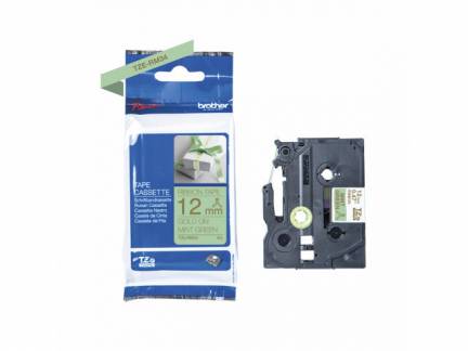 Labeltape Brother TZe-RM34 12mmx4mm guld p&aring; mintgr&oslash;nt satin
