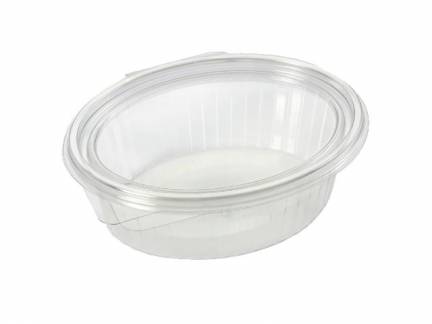 Plastbakke m/h&aelig;ngslet l&aring;g R-PET oval 1000ml 97013 50stk/pak