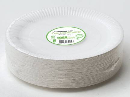Tallerken pap lamineret 23cm 100stk/pak