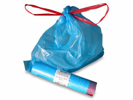 Affaldsposer m/snoretr&aelig;k lukning 440x520mm bl&aring; 20l 25ps/rl