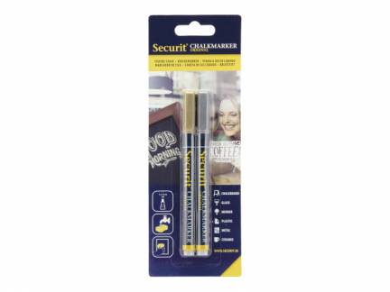 Chalkmarker Securit guld & s&oslash;lv 1-2mm 2stk/pak