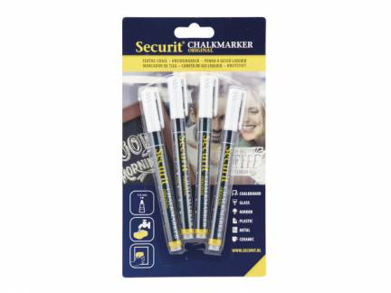Chalkmarker Securit hvid 1-2mm 4stk/pak