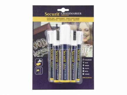 Chalkmarker Securit hvid ass. str. 5stk/pak