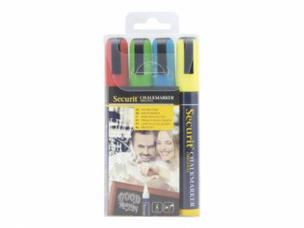 Chalkmarker Securit ass. farver 2-6mm 4stk/pak
