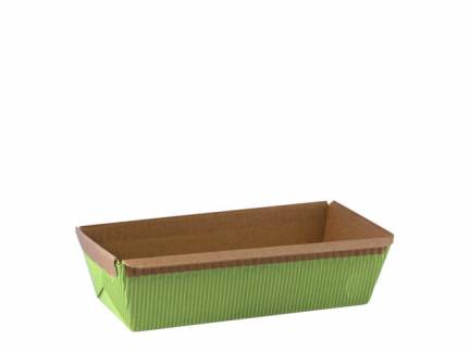 Bageform gr&oslash;n rektangul&aelig;r 65x150x50mm 100stk/pak
