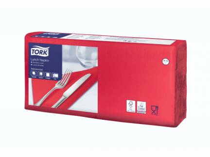 Servietter Tork 3-lags r&oslash;d 33cm 10x150stk/kar