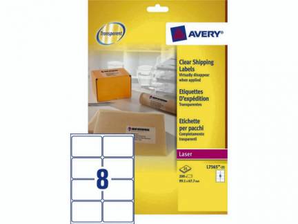 Laseretiket Avery clear 99,1x67,7mm 25ark/pak L7565