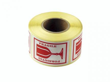 Etiket selvkl. Forsigtig/Fragile glas 45x65mm 500stk/rul