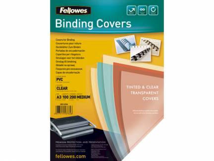 Plastforside Fellowes 200mic klar A3 PVC 100stk/&aelig;ske