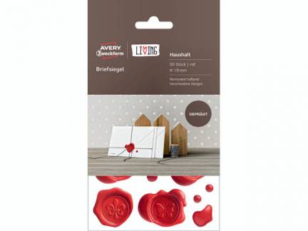 Etiket Avery t/forsegling r&oslash;d &Oslash;19mm div. motiver 30stk/pak