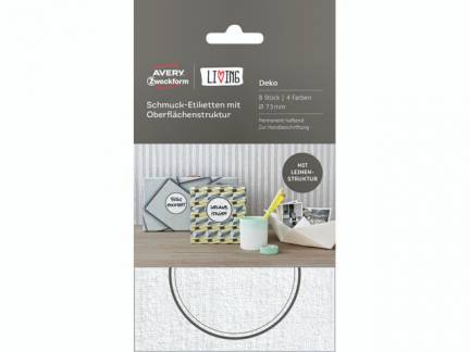 Etiket Avery m/l&aelig;rredstruktur permanent &Oslash;73mm 8stk/pak