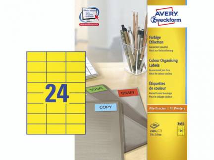 Etiket 70x37mm gul Avery 3451 24stk/ark 100ark/pak