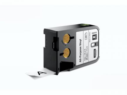 Labeltape DYMO XTL 24mmx7m sort p&aring; hvid vinyl universal