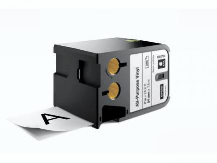 Labeltape DYMO XTL 54mmx7m sort p&aring; hvid vinyl universal