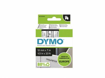 Labeltape DYMO D1 45010 S0720500 12mmx7m sort p&aring; klar
