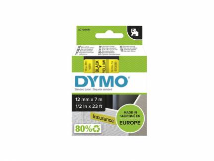 Labeltape DYMO D1 45018 S0720580 12mmx7m sort p&aring; gul