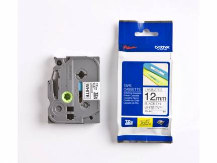 Labeltape Brother TZe-231 12mmx8m sort p&aring; hvid lamineret