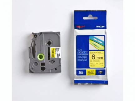 Labeltape Brother TZe-611 6mmx8m sort p&aring; gul lamineret