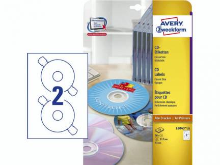CD-labels Avery laser/inkjet &Oslash;117mm 50stk/pak L6043-25