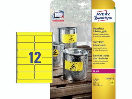 Laseretiket Avery st&aelig;rk gul 99,1x42,3mm 12stk/ark 20ark/pak