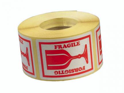 Etiket m/tekst Forsigtig/ Fragile 45x65mm 1000stk/rul