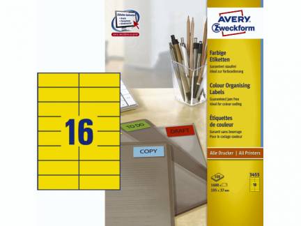 Etiket Avery gul 105x37mm 3455 105x37mm 16stk/ark 100ark/pak