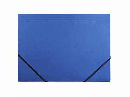 Kartonmappe Q-Line A4 blå m/3 klapper & elastik blank