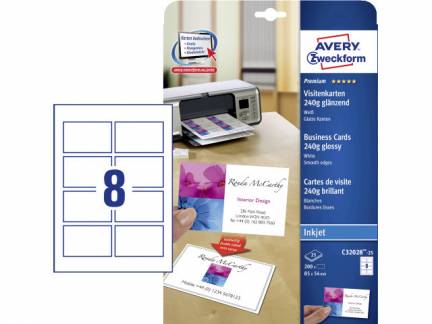 Visitkort Avery inkjet hvid blank 240g 200/pak C32028-25