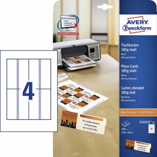 Bordkortetiket Avery 110x45mm 4stk/ark 25ark/pak
