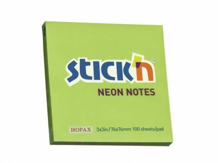 Notes Stick'N NEON grøn 76x76mm 100blade
