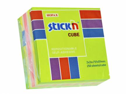 Notes Stick'N Mini Cube gr&oslash;n/neon pastel 51x51mm 250blade