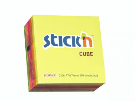 Notes Stick'N NEON Cube 4 ass. neon farver 76x76mm 320blade