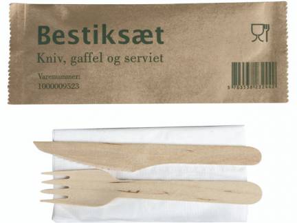 Bestiks&aelig;t 160mm birketr&aelig; m/kniv, gaffel,serviet 400s&aelig;t/pak