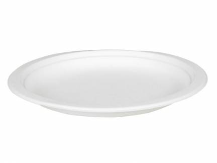 Tallerken sukkerr&oslash;r hvid &Oslash;18cm komposterbar 50stk/pak