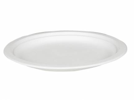 Tallerken sukkerr&oslash;r hvid &Oslash;23cm komposterbar 50stk/pak