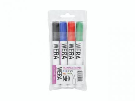 Marker WERA ass. permanent rund spids 2mm 4stk/pak