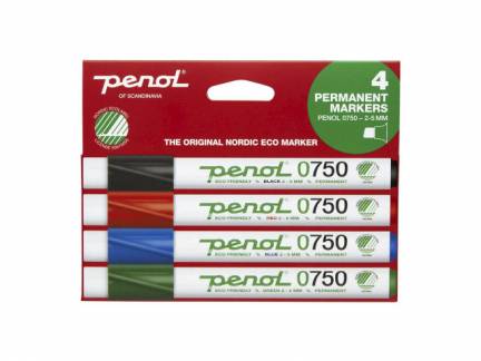 Marker Penol 0750 ass. 2-5mm sk&aring; spids sort/r&oslash;d/bl&aring;/gr&oslash;n 4stk