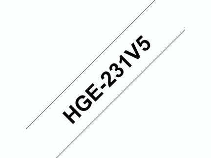 Labeltape Brother HGe-231V5 12mmx8m sort p&aring; hvid 5stk/pak