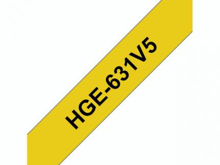 Labeltape Brother HGe-631V5 12mmx8m sort p&aring; gul 5stk/pak