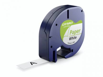 Labeltape DYMO LetraTAG 12mmx4m papirtape hvid