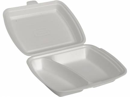 Termoboks Abena Gastro 2-rums 400/270ml m/h&aelig;ngslet l&aring;g hvid XPS 24x20x7cm 125stk/pak
