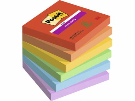 Post-it Super Sticky Notes 76mmx76mm 90ark/blk 6blk/pak Playful farvekollektion