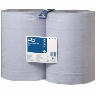 Aftørringspapir Tork Basic W1 2-lags blå 340m 2rul/kar 