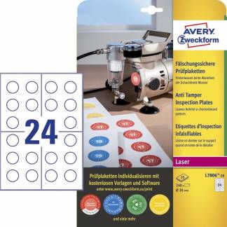 Etiket Avery t/inspektionsdato hvid Ø30mm 240stk/pak 