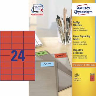 Etiket 70x37mm rød Avery 3448 24stk/ark 100ark/pak 