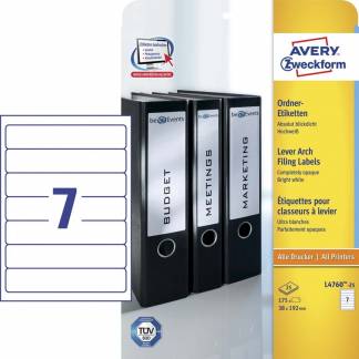 Rygetiket Avery 192x38mm L4760 7stk/ark 25ark/pak
